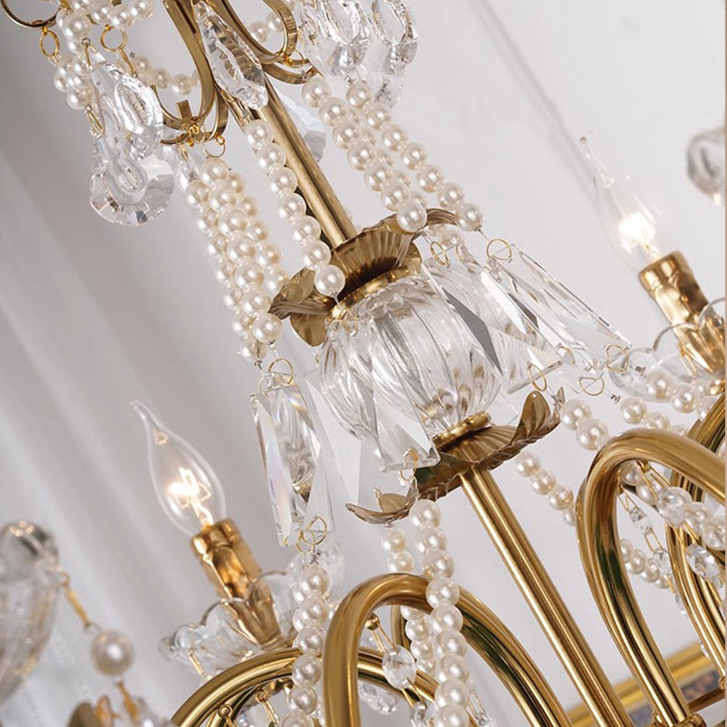 Candelabro de Flores de Hierro y Cristal Francés Tradicional de 3/6/8 Luces para Sala de Estar 