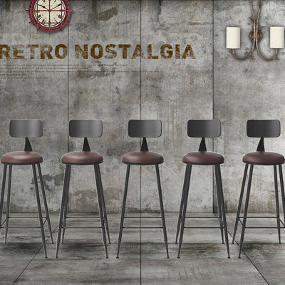 Tabouret de bar contemporain rond en similicuir avec dossier et repose-pieds pour salle à manger 