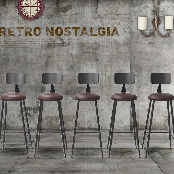Tabouret de bar contemporain rond en similicuir avec dossier et repose-pieds pour salle à manger 