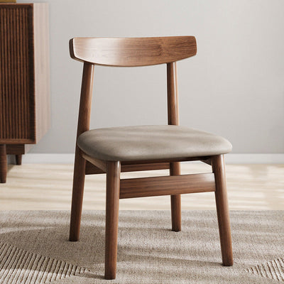 Silla de Comedor Tapizada en Cuero Nappa de Doble Capa Cuadrada Retro Contemporánea con Respaldo Abierto Sin Brazos para Comedor 