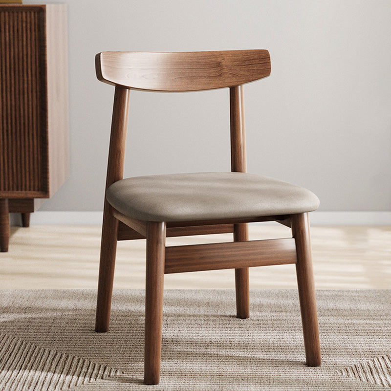 Silla de Comedor Tapizada en Cuero Nappa de Doble Capa Cuadrada Retro Contemporánea con Respaldo Abierto Sin Brazos para Comedor 