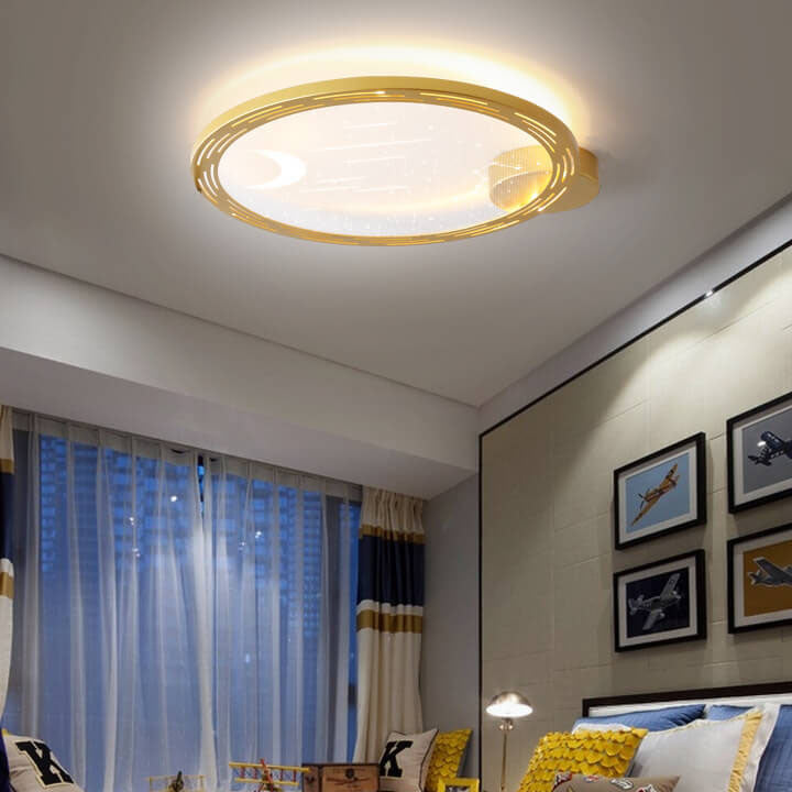 Nordic Modern Minimalist Round Star Moon Iron Aluminum Acrylic LED Flush Mount Ceiling Light