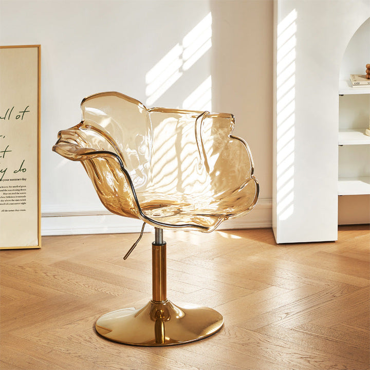 Chaise de salle à manger contemporaine créative en forme de pétale en PC, relevable, avec dossier et accoudoirs, pour salle à manger 