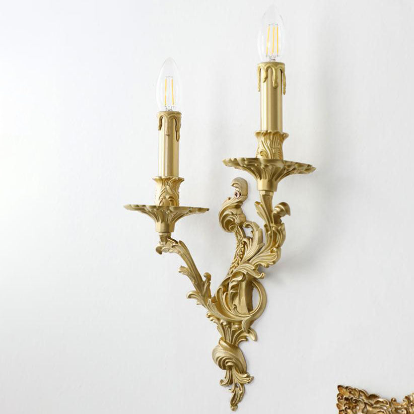 Candelabro de Pared de Latón de Lujo Francés Tradicional Tallado con 2/3 Luces para Dormitorio 