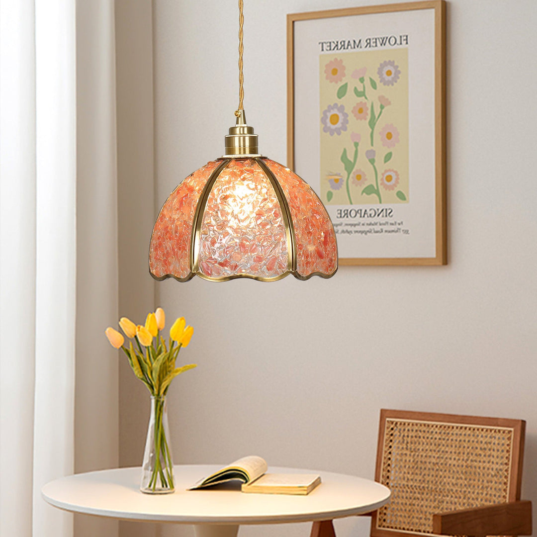 Lámpara colgante moderna de arte deco de media esfera de cobre con cristal de 1 luz para comedor 