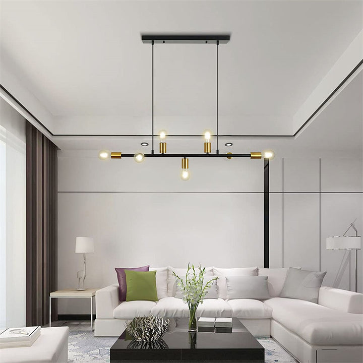 Contemporary Industrial Long Line Iron 7-Light Island Light Chandelier For Dining Room