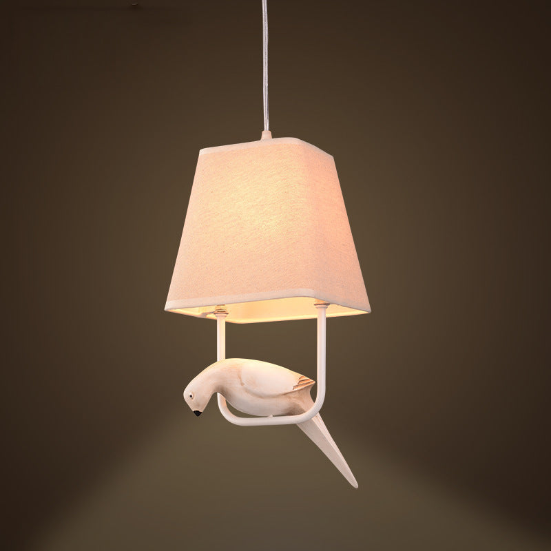 Contemporary Scandinavian Bird Iron Burlap Resin 1/2 Light Chandelier For Bedroom