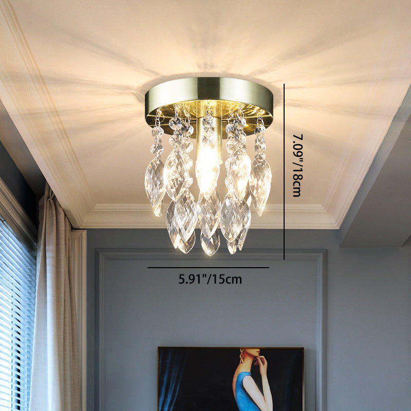 Lustre de plafond semi-encastré à 1 lumière avec carillon éolien en cristal et métal contemporain de luxe pour salon 