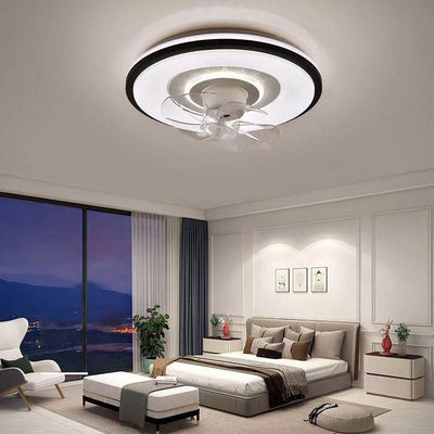 Modern Minimalist Round Hardware LED Flush Mount Ceiling Fan Light For Living Room