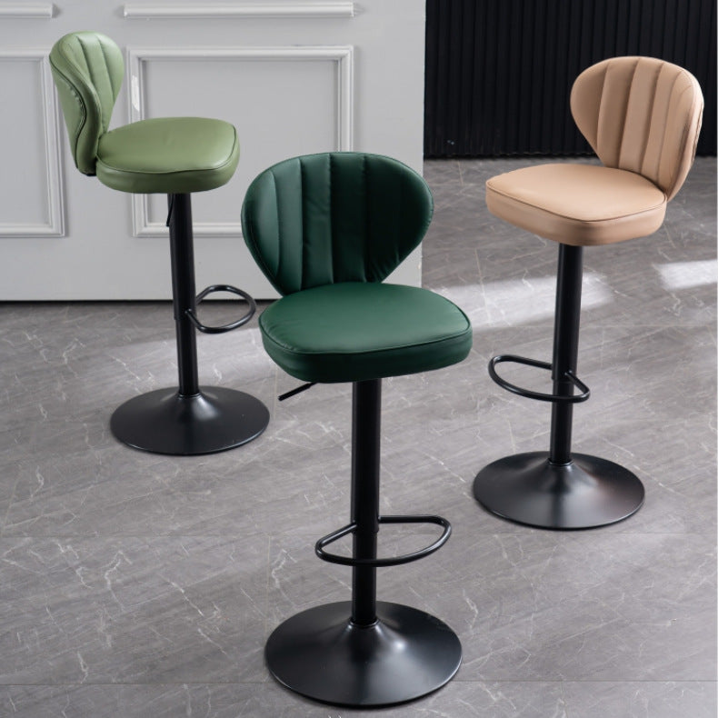 Tabouret de bar carré moderne minimaliste en cuir avec dossier et repose-pieds pour salle à manger 