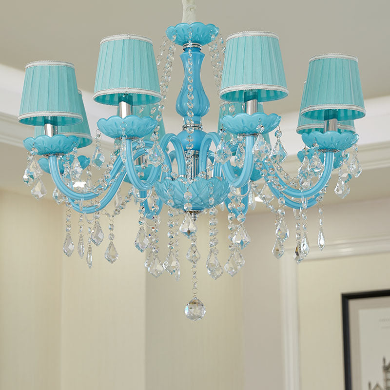 Contemporary Coastal Round Candle Holder Hardware Crystal Glass Fabric 6/8 Light Chandelier For Living Room