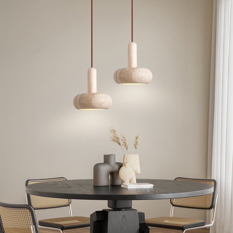 Traditional Vintage Round Mantle Cylinder Marble LED Pendant Light For Living Room