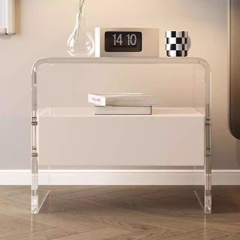 Modern Minimalist Rectangular Acrylic MDF Pine Wood Nightstand 1-Shelf For Bedroom