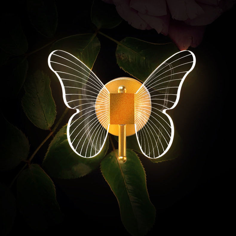 Lámpara de pared LED de hierro acrílico en forma de mariposa creativa contemporánea para dormitorio 