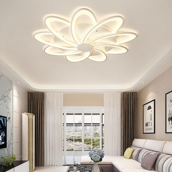 Zeitgenössische kreative Blütenblatt Hardware Acryl LED Semi-Flush Mount Deckenleuchte für Wohnzimmer 