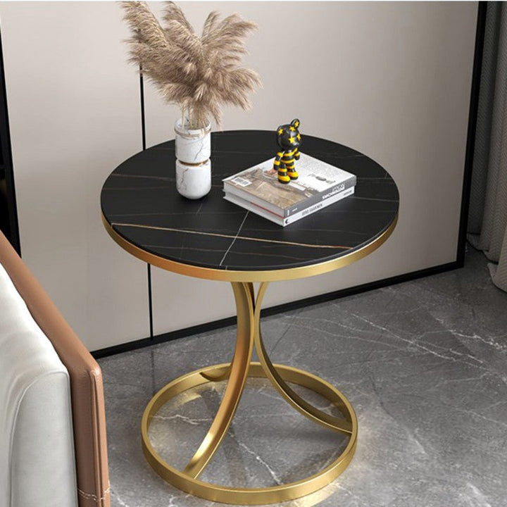 Moderner luxuriöser runder Rock-Slab-Couchtisch aus Kohlenstoffstahl für das Wohnzimmer 