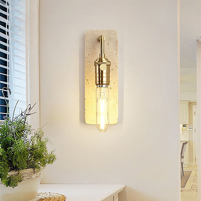 Lámpara de aplique de pared redonda de 1 luz de latón travertino retro contemporáneo para dormitorio 