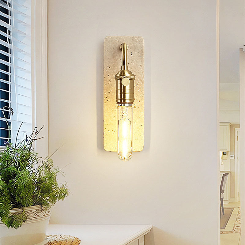 Lámpara de aplique de pared redonda de 1 luz de latón travertino retro contemporáneo para dormitorio 