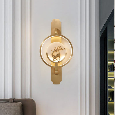 Modern Transitional Round Fawn Copper Marble LED Wall Sconce Lamp For Living Room