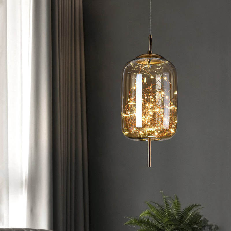 Zeitgenössisches skandinavisches zylindrisches ovales Glas 1-Licht Pendelleuchte für das Schlafzimmer 