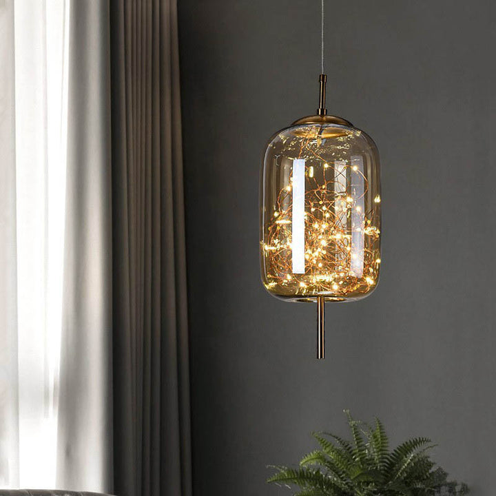 Zeitgenössisches skandinavisches zylindrisches ovales Glas 1-Licht Pendelleuchte für das Schlafzimmer 