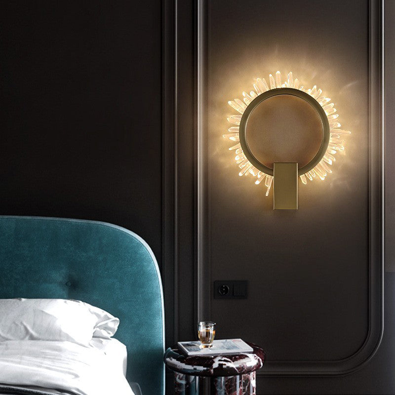 Zeitgenössische Luxus Edelstahl Kristall Sonnenblumen Design LED Wandleuchte Lampe Für Wohnzimmer 