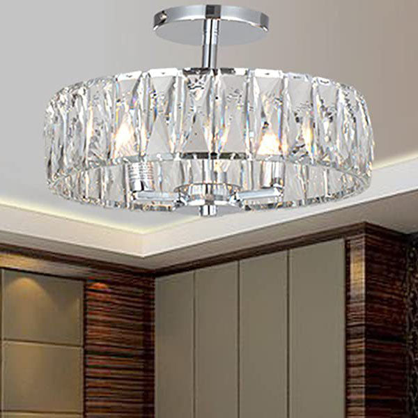Modern French Light Luxury Cylindrical Crystal 3-Light Semi-Flush Mount Ceiling Light