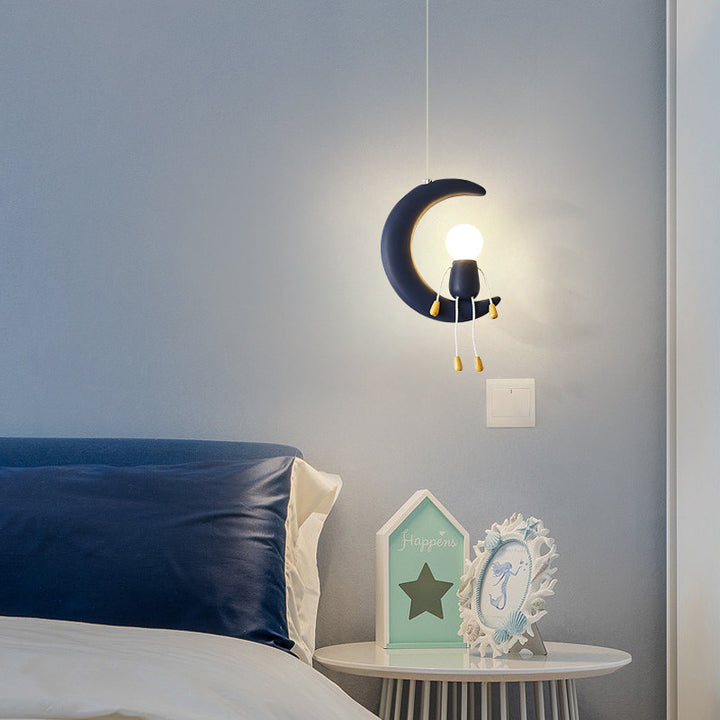 Suspension 1 Lumière pour Chevet en Résine de Fer et Verre avec Poupée Lune Contemporaine pour Enfants Nordiques 