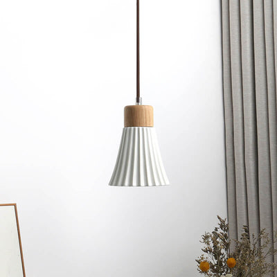 Japanese Harajuku Solid Wood Pleated Ceramic Round 1-Light Pendant Light