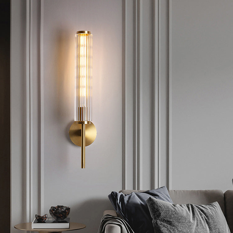 Moderne Luxus Messing Glas Zylinder 1-Licht Wandleuchte Lampe für Schlafzimmer 