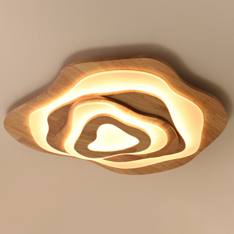 Luz de techo LED de montaje empotrado con diseño ondulado de grano de madera Zen chino tradicional para sala de estar 