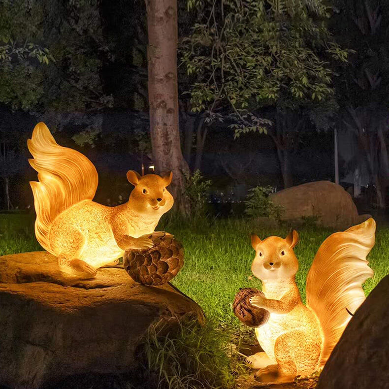 Contemporary Creative Solar Animal Rabbit Squirrel Resin Fiberglass LED Outdoor Landscape Light For Garden