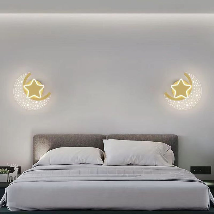 Moderne Einfachheit Eisen Aluminium Acryl Mond Sterne LED Wand Leuchte Lampe Für Nacht 