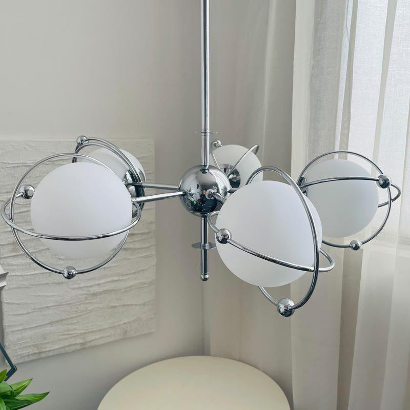 Lustre à 5 lumières en verre et fer avec branches orbes minimalistes modernes pour chambre 