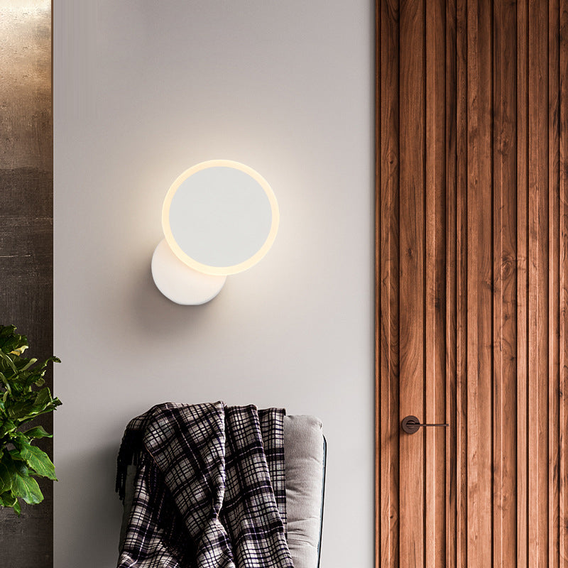 Applique Murale LED en Fer Acrylique Rond Rotatif à Simplicité Moderne pour Chambre 