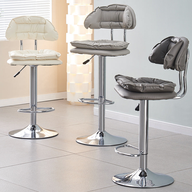 Moderner minimalistischer quadratischer Kissen Barhocker aus Kunstleder mit Metallrückenlehne, höhenverstellbar für Esszimmer 