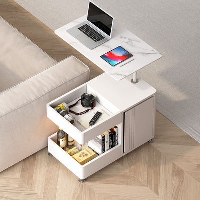 Table d'appoint moderne minimaliste rectangulaire en métal et bois avec 2 tiroirs pour salon 