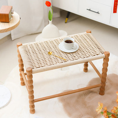 Tabouret rectangulaire traditionnel chinois en osier avec pieds en bois pour le salon 