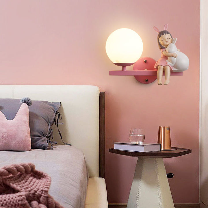 Zeitgenössische kreative Kinder Mädchen Einhorn Kugel Harz Eisen Glas 1-Licht Wandleuchte für Schlafzimmer 
