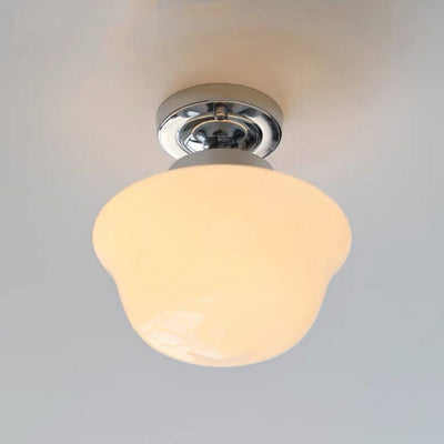 Zeitgenössische Einfachheit Eisen Glas Eierkuchen Form 1-Licht Halbbündige Montage Deckenleuchte für Wohnzimmer 