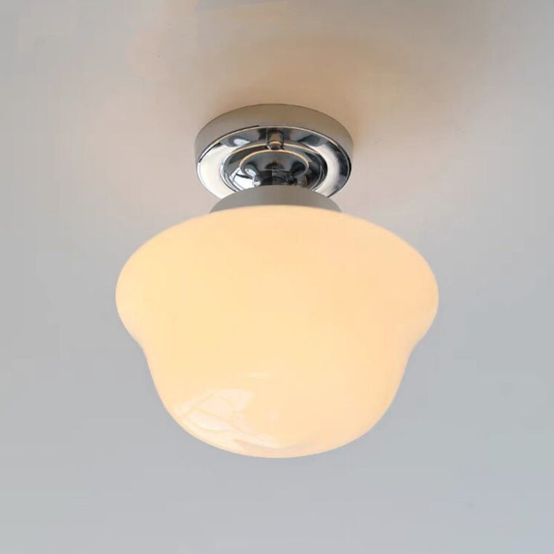 Zeitgenössische Einfachheit Eisen Glas Eierkuchen Form 1-Licht Halbbündige Montage Deckenleuchte für Wohnzimmer 