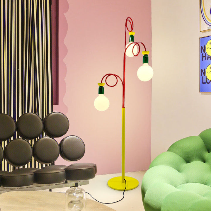 Contemporary Creative Curved Hardware Frame Glass Ball Shade 3-Light Standing Floor Lamp For Living Room