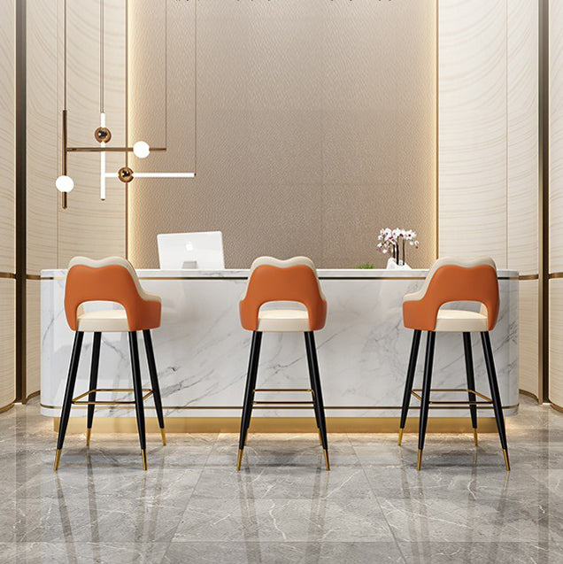Modern Minimalist Square Wave Faux Leather Iron Bar Stool Armrest Backrest For Dining Room
