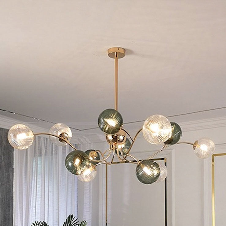 Zeitgenössischer nordischer Zweiglinien-Orb-Hardware-Glas 6/8/12 Licht Kronleuchter für Wohnzimmer 