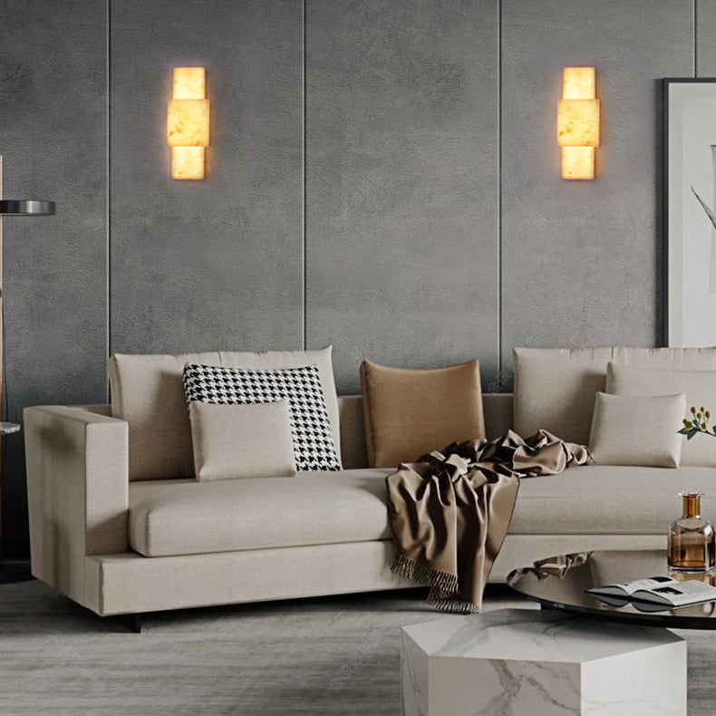 Moderne minimalistische rechteckige Metall Marmor LED Wandleuchte Lampe für Wohnzimmer 