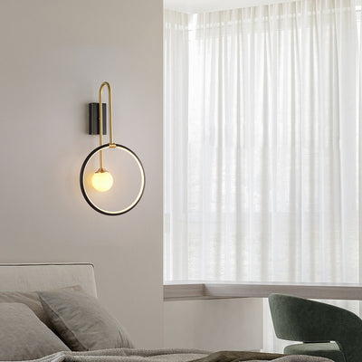 Moderne Einfachheit Kreis Ring Kupfer Glas 1-Licht Wandleuchte Lampe für Schlafzimmer 