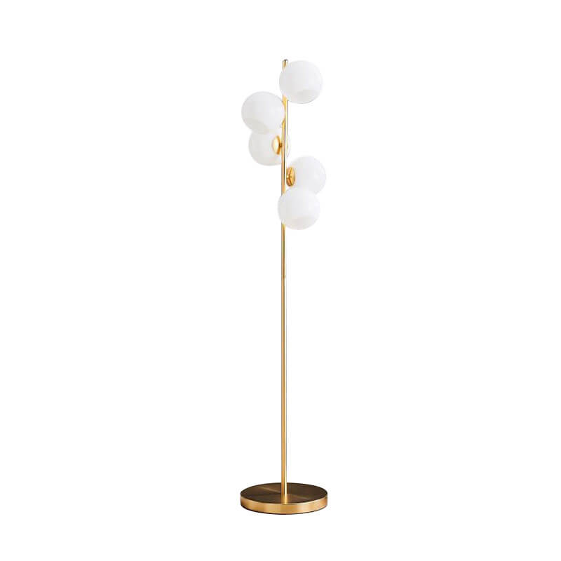 Modern Minimalist Glass Round Ball Gold Long Pole 5-Light Standing Floor Lamp for Living Room