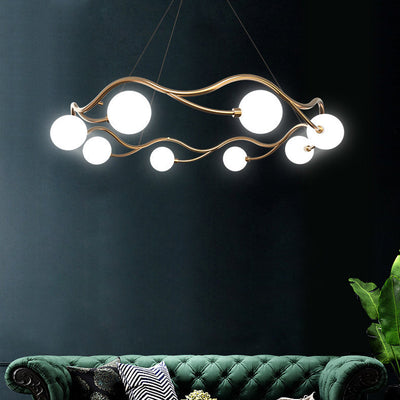 Moderner Mid-Century Magic Bean Glas Eisenring 8-Licht Kronleuchter für Wohnzimmer 