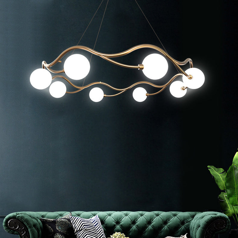 Moderner Mid-Century Magic Bean Glas Eisenring 8-Licht Kronleuchter für Wohnzimmer 