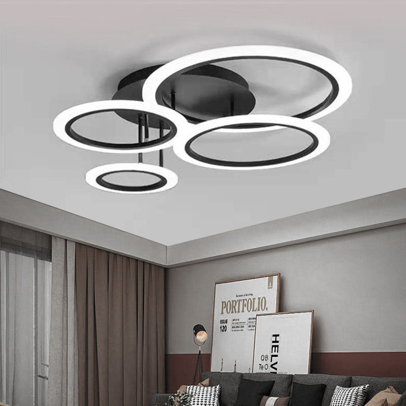 Moderne minimalistische Kombination runder Kreis Hardware Acryl LED Semi-Flush Mount Deckenleuchte für Wohnzimmer 
